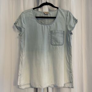 Holding Horses Chambray Ombré Top Embroidered Pocket Small